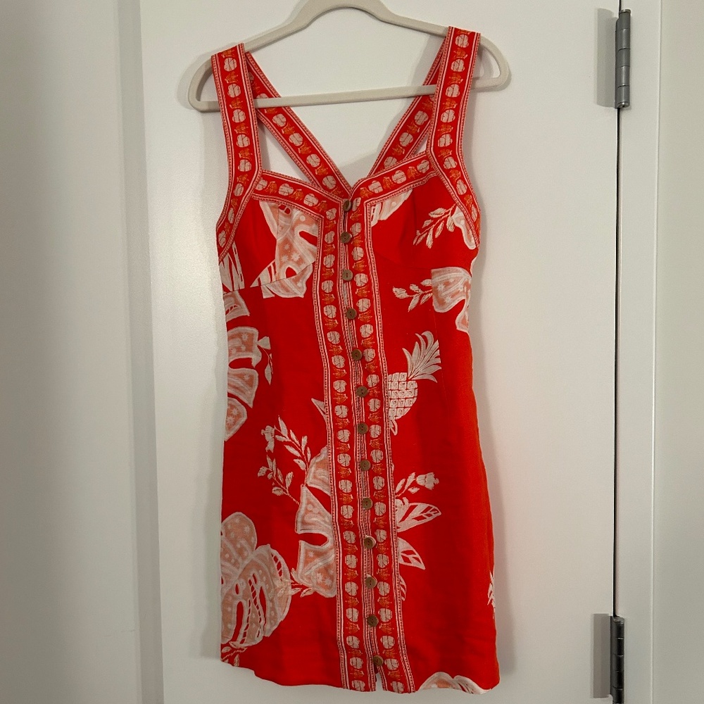 Farm Rio Red Lace Monsteras Mini Dress Size L